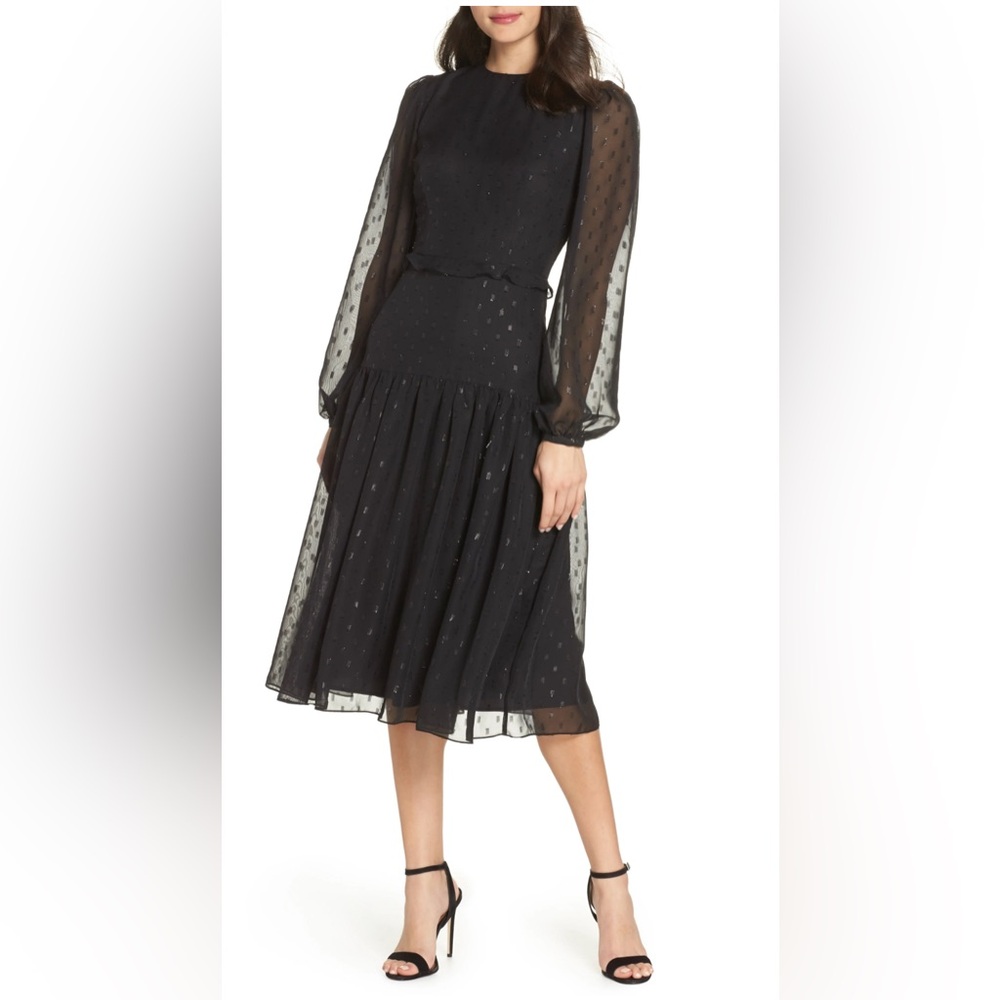 Nordstrom Chelsea 28 Black Fil Coup Midi Dress Size 10 NWT